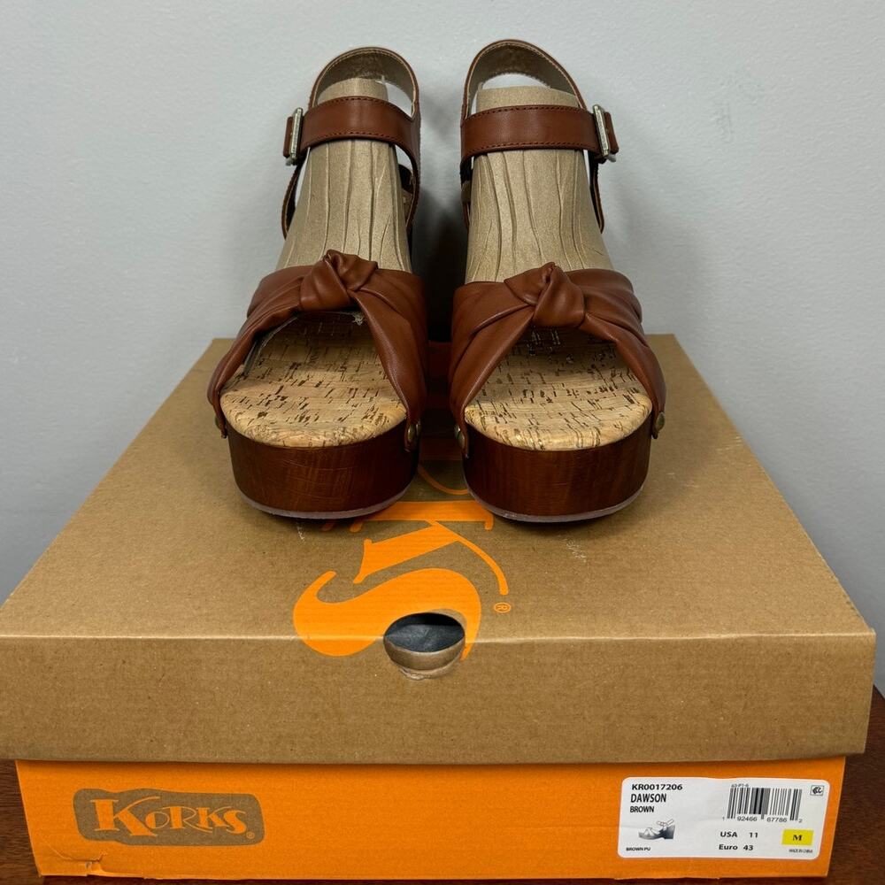 New Korks Dawson Platform Wedge Sandal in Brown Faux Leather Women's Size 11 - Picture 3 of 9